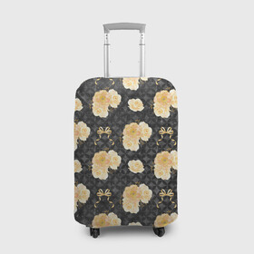 Чехол для чемодана 3D с принтом Желтые цветы на черном фоне в Кировске, 86% полиэфир, 14% спандекс | двустороннее нанесение принта, прорези для ручек и колес | желтые цветы | золотые цветы | паттерн | цветочки | цветы