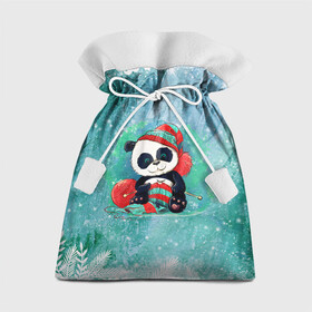 Подарочный 3D мешок с принтом Панда вяжет в Кировске, 100% полиэстер | Размер: 29*39 см | new year | арт | вязание | графика | зима | новый год | панда | рождество