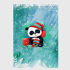 Скетчбук с принтом Панда вяжет в Кировске, 100% бумага
 | 48 листов, плотность листов — 100 г/м2, плотность картонной обложки — 250 г/м2. Листы скреплены сверху удобной пружинной спиралью | new year | арт | вязание | графика | зима | новый год | панда | рождество