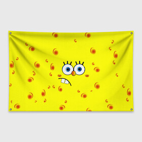 Флаг-баннер с принтом Губка БОБ 2022 в Кировске, 100% полиэстер | размер 67 х 109 см, плотность ткани — 95 г/м2; по краям флага есть четыре люверса для крепления | губка боб | желтый | квадратные штаны | мультфильм | смайлик | спанч боб