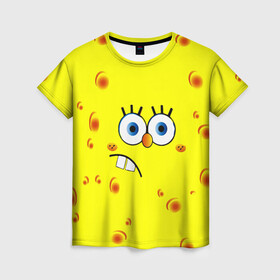 Женская футболка 3D с принтом Губка БОБ 2022 в Кировске, 100% полиэфир ( синтетическое хлопкоподобное полотно) | прямой крой, круглый вырез горловины, длина до линии бедер | губка боб | желтый | квадратные штаны | мультфильм | смайлик | спанч боб