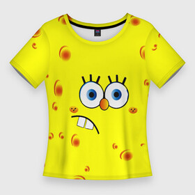 Женская футболка 3D Slim с принтом Губка БОБ 2022 в Кировске,  |  | губка боб | желтый | квадратные штаны | мультфильм | смайлик | спанч боб