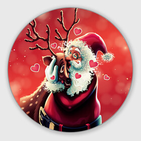 Круглый коврик для мышки с принтом Santa and deer в Кировске, резина и полиэстер | круглая форма, изображение наносится на всю лицевую часть | new year | арт | графика | дед мороз | зима | новый год | олень | рождество | санта