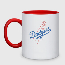 Кружка двухцветная с принтом Los Angeles Dodgers baseball в Кировске, керамика | объем — 330 мл, диаметр — 80 мм. Цветная ручка и кайма сверху, в некоторых цветах — вся внутренняя часть | baseball | dodgers | los angeles | team | бейсбол | лосанжелес | сша