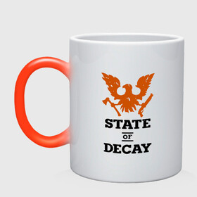 Кружка хамелеон с принтом State of Decay | Эмблема | Лого в Кировске, керамика | меняет цвет при нагревании, емкость 330 мл | logo | state of decay | survival horror | undead labs | загнивающий штат | зомби апокалипсис | лого | логотип | стадия разложения | стейт оф декай | эмблема