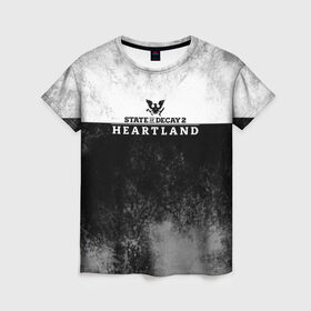 Женская футболка 3D с принтом State of Decay | Heartland | Logo в Кировске, 100% полиэфир ( синтетическое хлопкоподобное полотно) | прямой крой, круглый вырез горловины, длина до линии бедер | heartland | logo | state of decay | survival horror | undead labs | загнивающий штат | зомби апокалипсис | лого | логотип | стадия разложения | стейт оф декай | эмблема