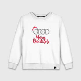 Детский свитшот хлопок с принтом AUDI MERRY CHRISTMAS в Кировске, 100% хлопок | круглый вырез горловины, эластичные манжеты, пояс и воротник | audi | auto | autosport | perfomance | quattro | rs | sport | авто | авто спорт | автомобиль | автомобильные | автоспорт | ауди | кватро | марка | машины | перфоманс | рс | спорт