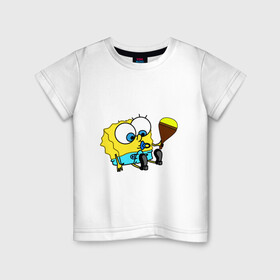 Детская футболка хлопок с принтом Губка Боб Пупс в Кировске, 100% хлопок | круглый вырез горловины, полуприлегающий силуэт, длина до линии бедер | губка боб | желтый | квадратные штаны | малыш | мультфильм | памперс | соска | спанч боб
