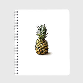 Тетрадь с принтом Pineapple watercolor в Кировске, 100% бумага | 48 листов, плотность листов — 60 г/м2, плотность картонной обложки — 250 г/м2. Листы скреплены сбоку удобной пружинной спиралью. Уголки страниц и обложки скругленные. Цвет линий — светло-серый
 | Тематика изображения на принте: pineapple | ананас | графика | еда | рисунок | фрукт