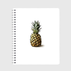 Тетрадь с принтом Pineapple watercolor в Кировске, 100% бумага | 48 листов, плотность листов — 60 г/м2, плотность картонной обложки — 250 г/м2. Листы скреплены сбоку удобной пружинной спиралью. Уголки страниц и обложки скругленные. Цвет линий — светло-серый
 | pineapple | ананас | графика | еда | рисунок | фрукт