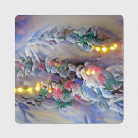 Магнит виниловый Квадрат с принтом Уютное новогоднее настроение в Кировске, полимерный материал с магнитным слоем | размер 9*9 см, закругленные углы | Тематика изображения на принте: гирлянда | дед мороз | зима | новый год | огни | подарки | праздник | рождество | снегурочка | тренд