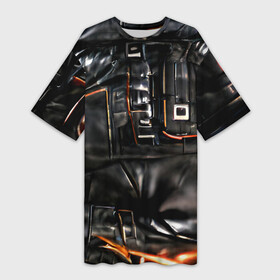 Платье-футболка 3D с принтом Стиль терминатора в Кировске,  |  | байкер | будущее | киберпанк | киборг | кожа | натуральная кожа | робот | рокер | терминатор | фантастика | черная кожа | черный