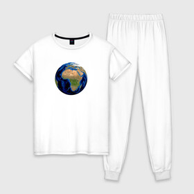 Женская пижама хлопок с принтом планета солнечной системы земля в Кировске, 100% хлопок | брюки и футболка прямого кроя, без карманов, на брюках мягкая резинка на поясе и по низу штанин | астрономия | вселенная | континент | космос | мир | океан | планета | шар