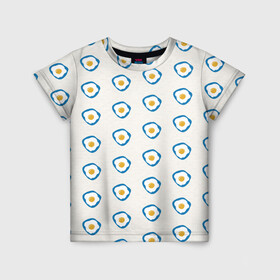 Детская футболка 3D с принтом Утро начинается с яичницы в Кировске, 100% гипоаллергенный полиэфир | прямой крой, круглый вырез горловины, длина до линии бедер, чуть спущенное плечо, ткань немного тянется | еда | завтрак | паттерн | яичница | яйца