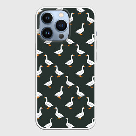 Чехол для iPhone 13 Pro с принтом Гуси паттерн в Кировске,  |  | goose | gooses | водоплавающие животные | гуси | гусь | дичь | домашние птицы | животные | паттерн | птицы | утки