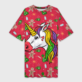 Платье-футболка 3D с принтом New Year Unicorn 2022 в Кировске,  |  | 2022 | magic | new year | unicorn | единорог | животные | нг | новый год | праздник