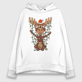 Женское худи Oversize хлопок с принтом НОВОГОДНИЙ ОЛЕНЬ CHRISTMAS DEER в Кировске, френч-терри — 70% хлопок, 30% полиэстер. Мягкий теплый начес внутри —100% хлопок | боковые карманы, эластичные манжеты и нижняя кромка, капюшон на магнитной кнопке | 2022 | christmas | cold | deer | klaus | mem | meme | memes | merry | new | santa | snow | what | winter | year | гирлянды | год | зима | клаус | мем | мемы | мороз | новый | олень | рождество | санта | снег | холод | что