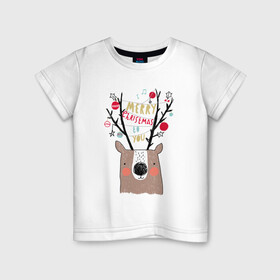 Детская футболка хлопок с принтом Рогатый О в Кировске, 100% хлопок | круглый вырез горловины, полуприлегающий силуэт, длина до линии бедер | голова | новый год | олень | рога | рождество