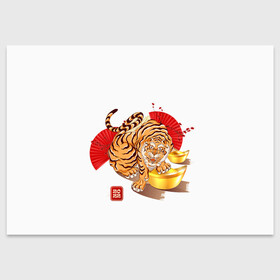 Поздравительная открытка с принтом Золотой тигр 2022 Tigr в Кировске, 100% бумага | плотность бумаги 280 г/м2, матовая, на обратной стороне линовка и место для марки
 | Тематика изображения на принте: 2022 | new year | tiger | water tiger | водяной тигр | символ года