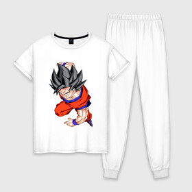 Женская пижама хлопок с принтом Son Goku (Dragon Ball Z) в Кировске, 100% хлопок | брюки и футболка прямого кроя, без карманов, на брюках мягкая резинка на поясе и по низу штанин | anime | dragonball | goku | аниме | анимэ | гоку | драконий | жемчуг | манга