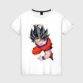 Женская футболка хлопок с принтом Son Goku (Dragon Ball Z) в Кировске, 100% хлопок | прямой крой, круглый вырез горловины, длина до линии бедер, слегка спущенное плечо | anime | dragonball | goku | аниме | анимэ | гоку | драконий | жемчуг | манга