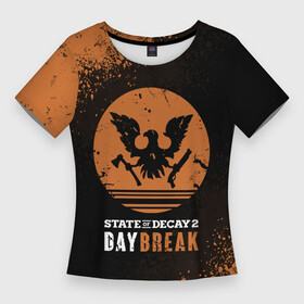 Женская футболка 3D Slim с принтом Day Break  State of Decay 2 в Кировске,  |  | day break | daybreak | logo | state of decay | survival horror | undead labs | загнивающий штат | зомби апокалипсис | лого | логотип | стадия разложения | стейт оф декай | эмблема