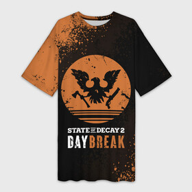 Платье-футболка 3D с принтом Day Break  State of Decay 2 в Кировске,  |  | day break | daybreak | logo | state of decay | survival horror | undead labs | загнивающий штат | зомби апокалипсис | лого | логотип | стадия разложения | стейт оф декай | эмблема