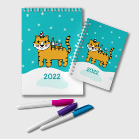 Блокнот с принтом Новогодний стол - тигр в Кировске, 100% бумага | 48 листов, плотность листов — 60 г/м2, плотность картонной обложки — 250 г/м2. Листы скреплены удобной пружинной спиралью. Цвет линий — светло-серый
 | Тематика изображения на принте: 2022 | год тигра | новый год | новый год 2022 | символ года | тигр | тигренок | тигрица | тигры