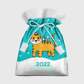 Подарочный 3D мешок с принтом Новогодний стол - тигр в Кировске, 100% полиэстер | Размер: 29*39 см | 2022 | год тигра | новый год | новый год 2022 | символ года | тигр | тигренок | тигрица | тигры