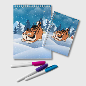 Блокнот с принтом Тигренок подтягивается в Кировске, 100% бумага | 48 листов, плотность листов — 60 г/м2, плотность картонной обложки — 250 г/м2. Листы скреплены удобной пружинной спиралью. Цвет линий — светло-серый
 | 2022 | год тигра | новый год | новый год 2022 | символ года | тигр | тигренок | тигрица | тигры