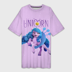 Платье-футболка 3D с принтом Unicorn Izzy в Кировске,  |  | a new generation | hitch | izzy | moonbow | my little pony | pipp | sunny | дружба | единорог | единороги | иззи | магия | мунбоу | новое поколение | пегас | пегасы | петалс | пип | пипп | пони | санни | старскаут | хитч | шторм