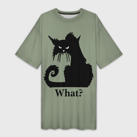 Платье-футболка 3D с принтом What Что в Кировске,  |  | Тематика изображения на принте: black cat | cat | fearsome | halloween | question | silhouette | stern look | what | вопрос | кошка | силуэт | суровый взгляд | хеллоуин | черный кот | что