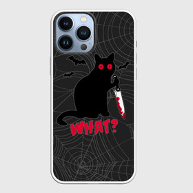 Чехол для iPhone 13 Pro Max с принтом What Кот убийца в Кировске,  |  | bats | blood | cat | halloween | killer | maniac | what | with a knife | кот | кошка | кровь | летучие мыши | с ножом | хеллоуин | что