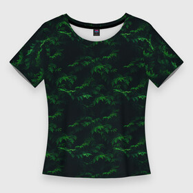 Женская футболка 3D Slim с принтом Еловый рай в Кировске,  |  | ели | елки | камуфляж ели | камуфляж ёлки | одежда 3d | одежда полная запечатки | одежда про лес | одежда с елками | одежда с лесом | приколы про лес | принт с лесом
