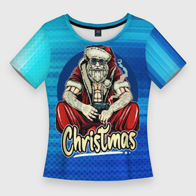Женская футболка 3D Slim с принтом Санта криминалиус в Кировске,  |  | new year | арт | графика | дед мороз | зима | новый год | рождество | санта