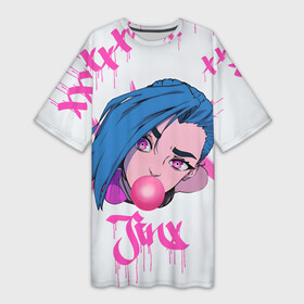 Платье-футболка 3D с принтом Bubble Gum Jinx в Кировске,  |  | Тематика изображения на принте: bubblegum | jinx | аркейн | безумие | джинкс | игры