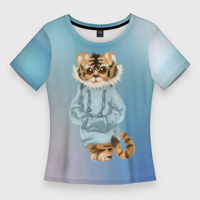 Женская футболка 3D Slim с принтом Тигренок в пайте в Кировске,  |  | 2022 | год тигра 2022 | кошка | новый год | полосатый тигренок | тигр | тигр 2022 | тигренок | тигренок в пайте