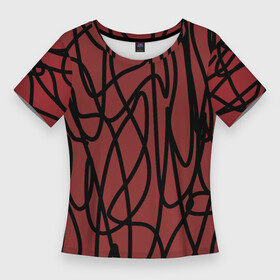 Женская футболка 3D Slim с принтом Кот пробежал в Кировске,  |  | в топе | в тренде | каракули | линяя | нить | новинка | орнамент | популярное | популярное узор | стиль | узор | чёрная линяя | чёрное на красном