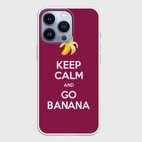 Чехол для iPhone 13 Pro с принтом Keep calm and go banana в Кировске,  |  | banana | fruit | joke | keep calm and go banana | royal motto | банан | иди на банан | королевский девиз | успокойся | фрукт | шутка