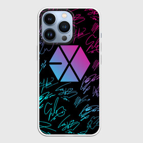 Чехол для iPhone 13 Pro с принтом EXO BAND НЕОНОВЫЕ АВТОГРАФЫ в Кировске,  |  | Тематика изображения на принте: baekhyun | chanyeol | do | exo | exo band | exok | exom | kai | kris | lay | luhan | neon | sehun | suho | tao | xiumin | брызги | краски | неон | пэкхён | чен | экзо | эхо