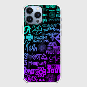 Чехол для iPhone 13 Pro Max с принтом ЛОГОТИПЫ РОК ГРУПП НЕОН   ROCK NEON в Кировске,  |  | ac dc | beatles | korn | linkin park | lp | metallica | misfitsscorpions | my chemical romance | neon | nirvana | pink floyd | queen | rammstein | rockрок | sabaton | scorpions | slayer | slipknot | soad | system of a down | twenty one pilots 