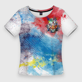 Женская футболка 3D Slim с принтом Красочный лев на цветном облаке в Кировске,  |  | животные | краски | красочно | лев | радуга