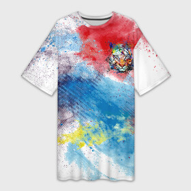 Платье-футболка 3D с принтом Красочный лев на цветном облаке в Кировске,  |  | животные | краски | красочно | лев | радуга