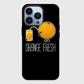 Чехол для iPhone 13 Pro с принтом Orange fresh   апельсиновый фрэш в Кировске,  |  | Тематика изображения на принте: freshly squeezed | funny | joke | juice | orange | orange fresh | апельсин | апельсиновый фрэш | писает в стакан | прикол | свежевыжатый | сок | шутка