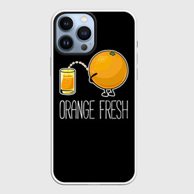 Чехол для iPhone 13 Pro Max с принтом Orange fresh   апельсиновый фрэш в Кировске,  |  | freshly squeezed | funny | joke | juice | orange | orange fresh | апельсин | апельсиновый фрэш | писает в стакан | прикол | свежевыжатый | сок | шутка