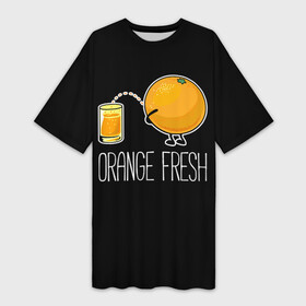Платье-футболка 3D с принтом Orange fresh  апельсиновый фрэш в Кировске,  |  | freshly squeezed | funny | joke | juice | orange | orange fresh | апельсин | апельсиновый фрэш | писает в стакан | прикол | свежевыжатый | сок | шутка