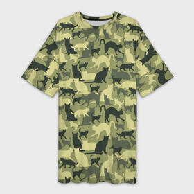 Платье-футболка 3D с принтом Камуфляж из Кошек в Кировске,  |  | camouflage | cat | kitty | military camouflage | pussy | барсик | военный камуфляж | год кота | год кошки | животное | зверь | камуфляж | киска | кот | котофей | котяра | кошечка | кошка | маскировка | милитари | мурзик