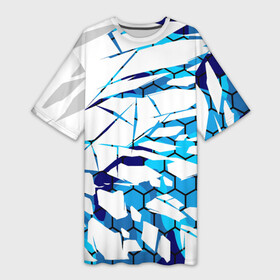 Платье-футболка 3D с принтом 3D ВЗРЫВ ПЛИТ Белые и синие осколки в Кировске,  |  | 3d | 3д | абстракция | осколки | плиты | текстуры