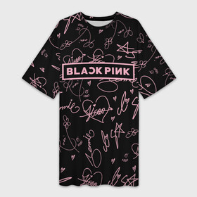 Платье-футболка 3D с принтом BLACKPINK АВТОГРАФЫ ЧЁРНЫЙ в Кировске,  |  | black  pink | blackpink | ddudu ddudu | jennie | jisoo | kpop | lalisa | lisa | rose | блекпинк | группа | ддуду ддуду | дженни | джису | корейская группа | кпоп | лисы | розовый | розэ | черный