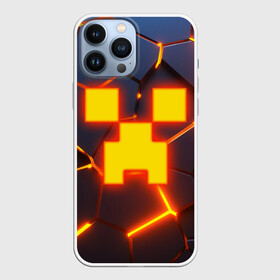 Чехол для iPhone 13 Pro Max с принтом ОГНЕННЫЙ КРИПЕР | 3D ПЛИТЫ   FIRE CREEPER в Кировске,  |  | Тематика изображения на принте: 3d | 3d плиты | 3d разлом | block | creeper | cube | fire | flame | game | geometry | hexagon | minecraft | neon | pixel | tnt | блок | гаст | геометрия | детям | компьютерная игра | крафт | крипер | кубики | майнкрафт | неон | огненный майк